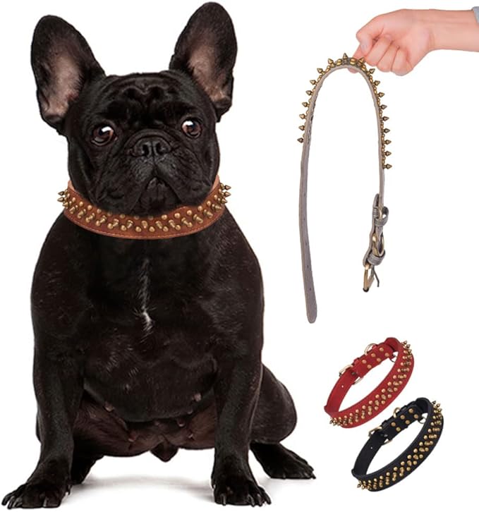 Spiked Dog Collar Soft Pu Leather Mushrooms Rivet Spike Studded Puppy Adjustable Pet Collars for Small Breeds (XS, Red2)