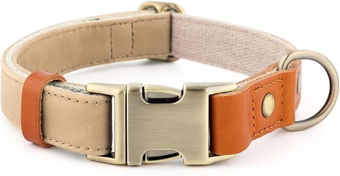 Plutus Pet Genuine Leather & Hemp Dog Collar – Adjustable Heavy Duty Pet Collar with Quick Release Metal Buckle, Soft & Stylish for Puppy and Small, Medium, Large Dogs (Beige, L)