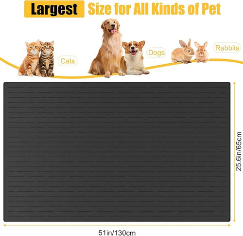 51.2"x25.6"(130cm×65cm) Largest Dog Food Mat, XXXXL Silicone Dog and Cat Mat for Food and Water Bowls, Thinken Waterproof Non-Slip XXXL Pet Feeding Mat for Floors, Black