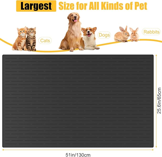 51.2"x25.6"(130cm×65cm) Largest Dog Food Mat, XXXXL Silicone Dog and Cat Mat for Food and Water Bowls, Thinken Waterproof Non-Slip XXXL Pet Feeding Mat for Floors, Dark Blue