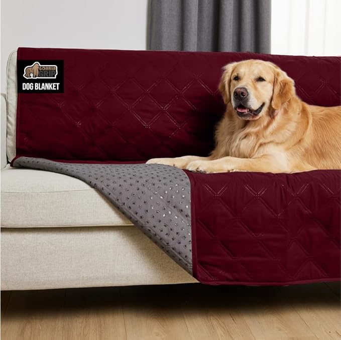 GORILLA GRIP Waterproof Couch Cover for Dogs, Gripped Slip Resistant Backing, Leak Proof Washable Dog Blanket Covers Sofa, Bed, Sectional, Crate, Car, RV Seats, Pet Puppy Essentials, 50x40 Burgandy