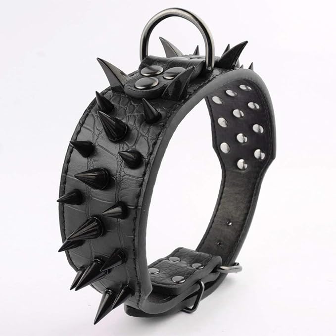 Serijoars Spiked Studded Dog Collar, PU Leather Dog Collar, Adjustable Pet Collars for Medium or Large Breed Pet (M, Black3)