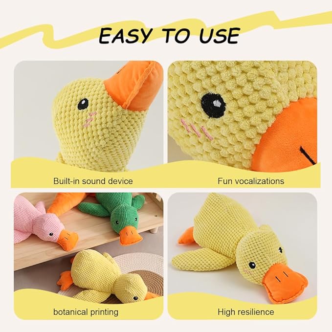 2025 Upgraded Dog Toys, New Durable Calming Duck Toys, Dog Toys for Aggressive Chewers with Soft Squeaker, Fun for Indoor Puppies and Senior Pups (Pink, L-11.4 * 13.5in)