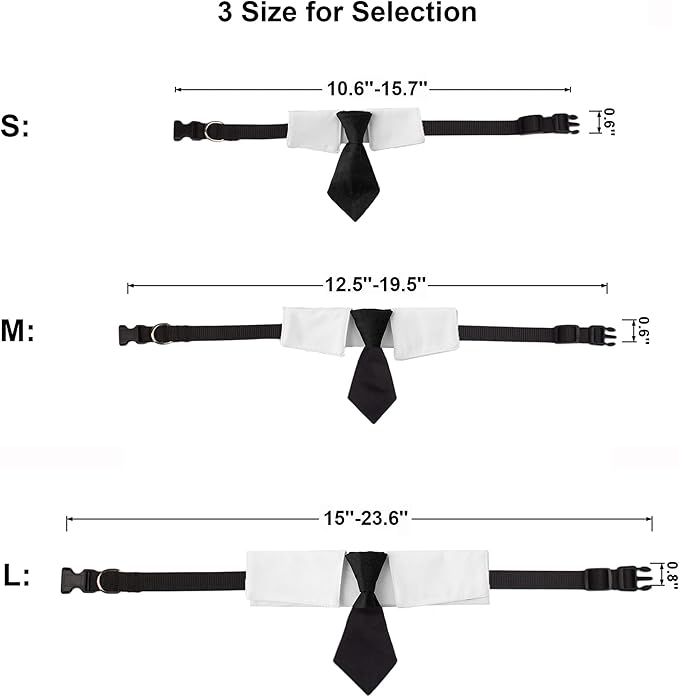 ADOGGYGO Adjustable Dog Neck Tie Collar Pet Collar with Black Necktie Wedding Formal Tux Collars for Medium Dogs Pets (Medium)
