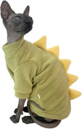 Dinosaur Sphynx Cat Clothes, Soft Polar Fleece Sweater for Cat, Elastic Pet Clothes Thick Winter Warm Outfit for Hairless Cat, Devon, Cornish, Small Dogs Apparel with Sleeves (Green, X-Large)