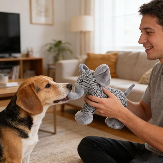 Linen Safari Companions, Squeaky Dog Chew Animals, with Durable Linen Material, Durable and Resistant to Chewing, for Relieve Dog's Boredom (Elephant+Sheep)