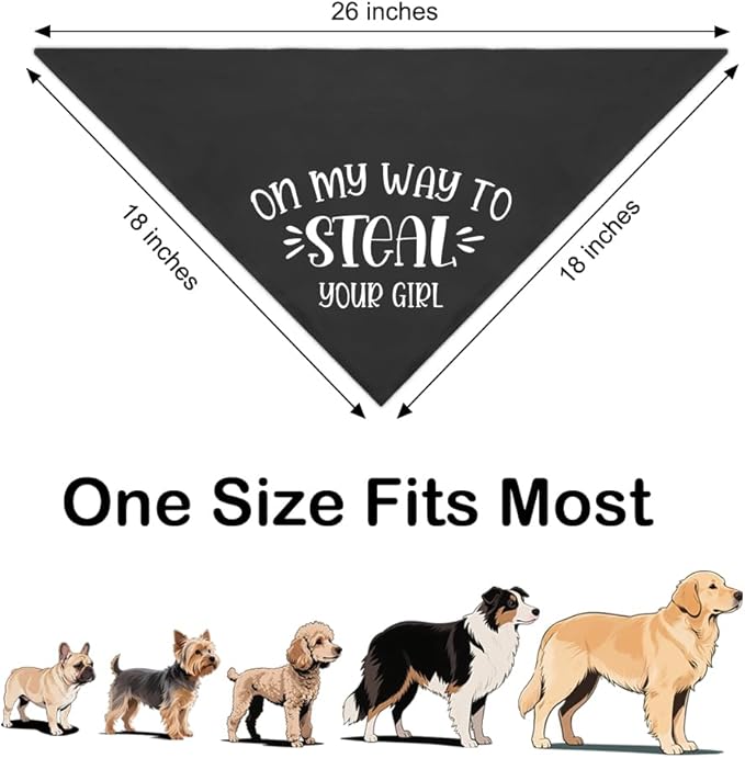On My Way to Steal Your Girl Black Dog Bandana, Funny Pet Scarf Accessories for Gender Reveal, Dogs Scarf Classical Printing Decor, Christmas Birthday Gifts for Puppy Mom Dad Pet Owners