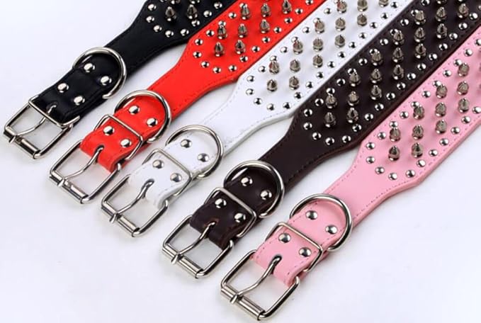 Serijoars Spiked Studded Dog Collar, PU Leather Dog Collar, Adjustable Pet Collars for Medium or Large Breed Pet (S, White)