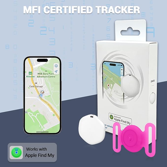 GPS Tracker for Dogs, Mini GPS Cat Tracker, Dog Tracking tag with Holder, No Monthly Fee, Work with Apple Find My(iOS Only), Dog Tracking Device, Anti-Lost, Finder Tag for Pets/Kids (Luminous-Pink.)