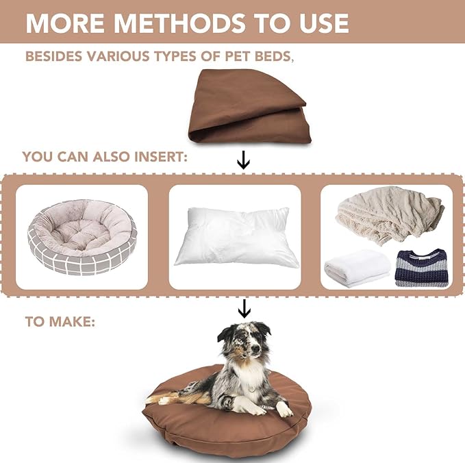 Dog Bed Cover Waterproof Replacement Machine Washable Covers for 24x24 Inch Dog Bed Heavy Duty Scratch Resistant Mattress Protector Pet Bed Round Brown Cover Only