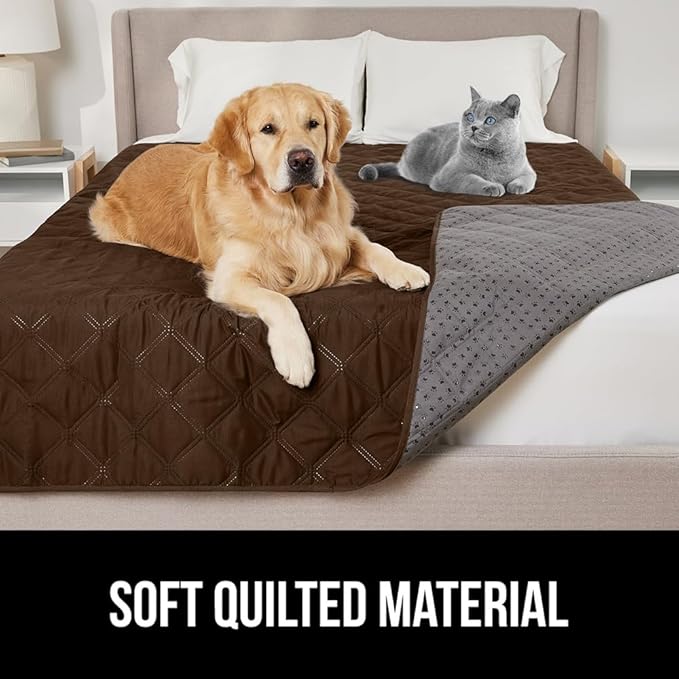 GORILLA GRIP Waterproof Bed Cover for Dogs, 82x82, Gripped Slip Resistant Backing, Leak Proof Washable Dog Blanket Covers Sofa, Couch, Sectional, Crate, Car, RV Seats, Pet Puppy Essentials, Brown