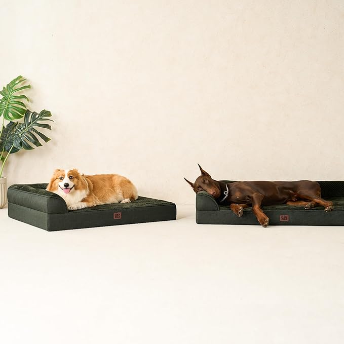 EHEYCIGA Large Dog Bed Memory Foam for Crate, Orthopedic Dog Bed Large Size Dogs with Washable Removable Cover, Waterproof Pet Sofa Couch with Nonskid Bottom, 35x22x6, Dark Green