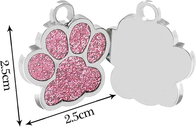 EDSG Cat Dog Tags Personalized for Pets, Dog Name Tags Cat Name ID Tag, Engraved Dog Tags Dog ID Tags Small Glitter Bling ID Tag Paw Print for Cat Pet Dog Puppy(Red,Design 3)