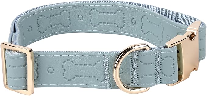 TDTOK Stylish Leather Dog Collar, Comfortable Soft PU Leather Dog Collars for Large Medium Small Dogs with Quick Metal Buckle, Adjustable Pet Collar with Cute Bone Pattern Design (Blue, M)