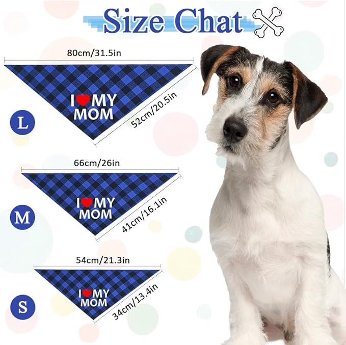 GreenJoy Cute Plaid Dog Bandana – Washable Pet Triangle Scarf for Small, Medium, Large Dogs and Cats, Adjustable Pet Accessory for Birthday, Wedding and Christmas (Blue (Mom), Medium)