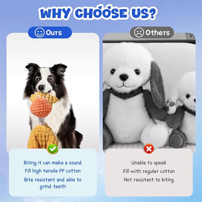 2025 New Dog Toys, Indestructible Plush Dog Toy, Dogs Toys for Aggressive Chewers, Dogs Squeaky Chew Toy for Indoor Pups Teething (Brown+Blue)