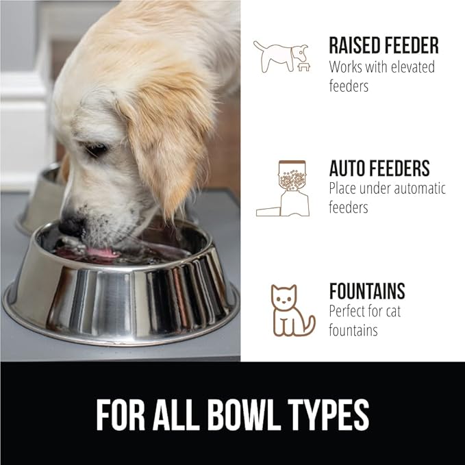 GORILLA GRIP 100% Waterproof Raised Edge BPA Free Silicone Pet Feeding Mat, Dog Cat Food Mats Contain Spills Protects Floors, Placemats for Cats and Dogs Water Bowl, Pets Accessories 16x10, Gray