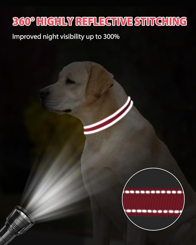 Joytale Large Dog Collar, Reflective and Adjustable Nylon Pet Collar with Quick-Release Buckle for Large Dogs, Red, L