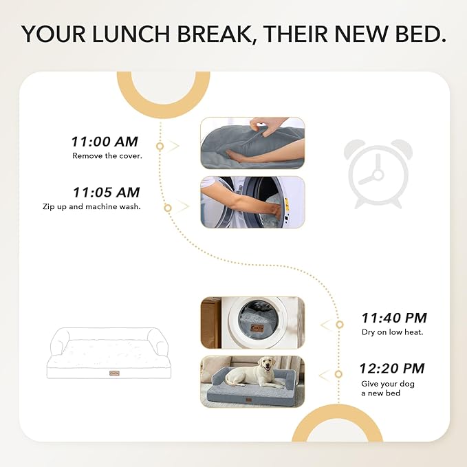 Orthopedic Dog Beds for Extra Large Dogs, Waterproof Egg Crate Foam XL Dog Bed with Sides 48x30Inch, Big Dogs Couch Beds with Removable Washable Cover and Nonskid Bottom, Grey