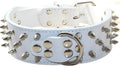 Serijoars Spiked Studded Dog Collar, PU Leather Dog Collar, Adjustable Pet Collars for Medium or Large Breed Pet (XL, White1)
