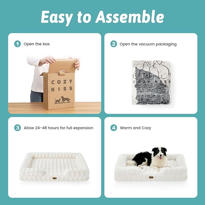 Orthopedic Dog Bed for Large Medium Size Dog, Soft and Warm Faux Fur Sofa for Pet Up to 75 lbs, Foam Bolster Anti-Slip Couch with Washable Removable Cover, L 36x27x6.5 inch, Beige