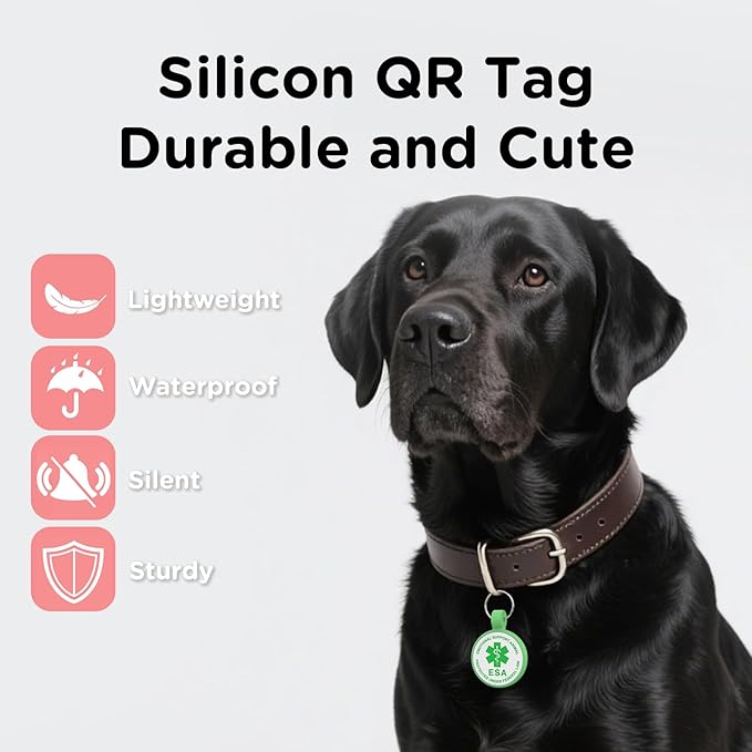 ESA Dog Tag, QR Code Dog Tag, Modifiable Free Pet Online Profile, Scannable QR Code, Scan QR Send Instant Location Alert Email, Silicone Lightweight ID Tag for Kitten and Puppy (Green, Small)