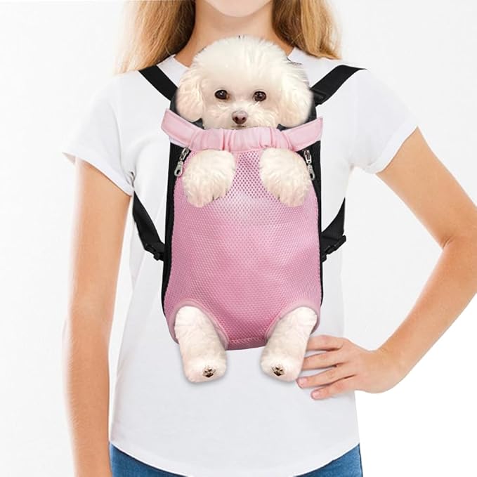 FEimaX Dog Carrier Backpack Pet Legs Out Front Cat Travel Bag, Adjustable Puppy Backpacks Carriers Hands-Free for Small Medium Dogs Cats Hiking Traveling Camping Daily Walking