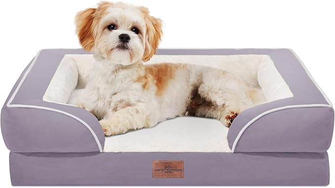Comfort Expression Orthopedic Dog Bed for Medium Dogs 28x19 Inch, Waterproof Supportive Egg Crate Foam Medium Pet Bed with Removable Bolsters, Dog Couch with Washable Cover & Non-Slip Bottom, Purple