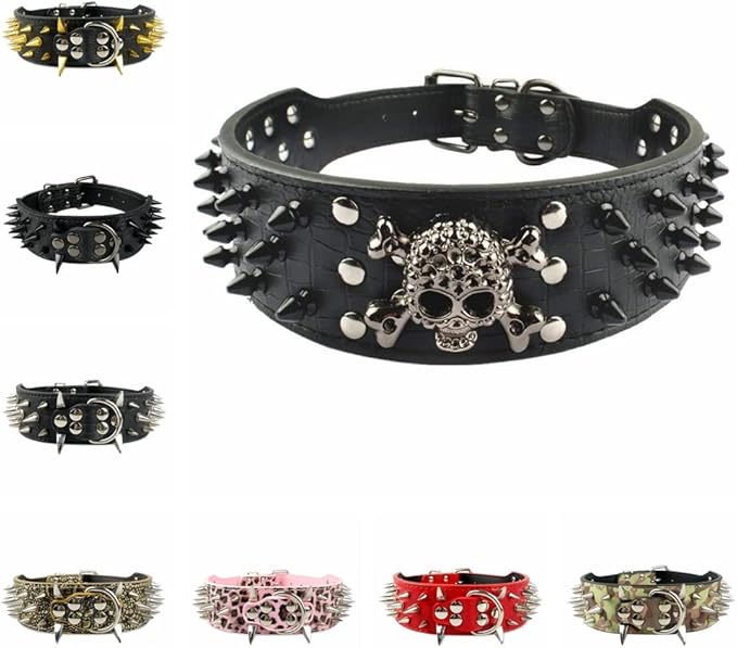 Serijoars Spiked Studded Dog Collar, PU Leather Dog Collar, Adjustable Pet Collars for Medium or Large Breed Pet (L, Black5)