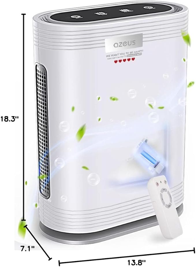 AZEUS True HEPA Air Purifier for Home, Up to 2160 sq ft Large Room, UV light | Ionic Generator | Office or Commercial Filter 99.97% Pollen Smoke Dust Pet Dander Auto Mode Sensor