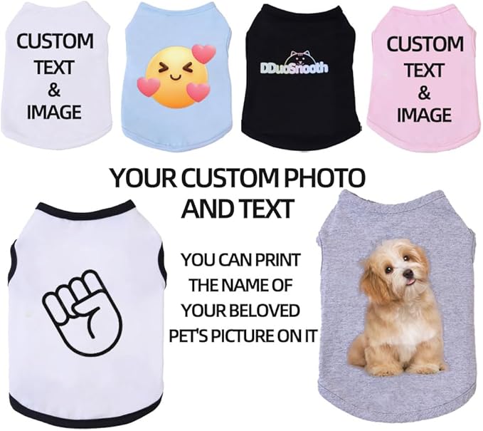 Custom Dog Shirt,Personalized Pet Apparel with Name Text Photo Image,Lightweight Breathable Puppy Kitten Cotton Vest for Small Medium Large Dogs Cats,Puppy Gift (White, 3X-Large)