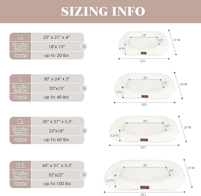 Dog Bed for Small & Medium Dogs – Calming Furry Puppy Bed with Washable Removable Cover, Anti-Slip Bottom & Orthopedic Support Foam, Rectangle Pet Cuddler for Indoor Cats/Dogs, 25"x21"x4", Cream
