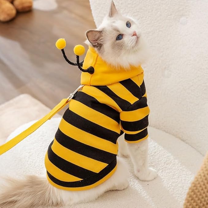Selena Cat Bee Antennae Costume Hoodies Cute Bee Stripes Dog Kitten Puppy Pet Apparel (Medium,Yellow&Black)
