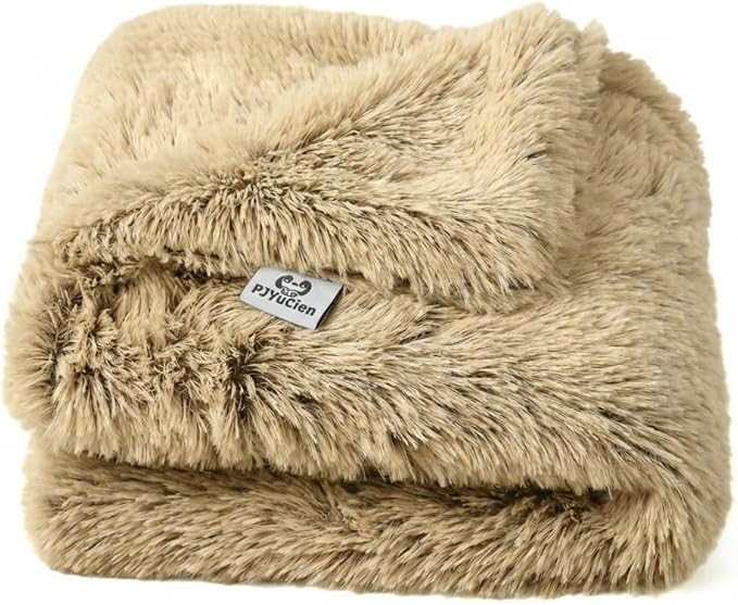 PJYuCien Dog Blankets for Small Medium Dogs Washable - Fluffy Fuzzy Cat Blanket for Couch, Puppy Throw for Furniture with Polyester Fleece, Super Soft Plush for Pet Kitten Doggy, Brown, 30" x 40"