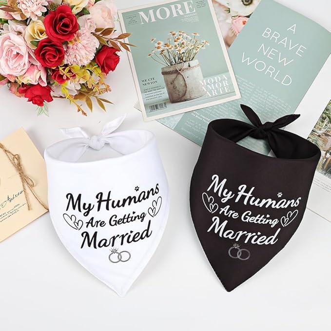 SZEE 2 Pack My Humans are Getting Married Dog Bandanas, Wedding or Engagement Gift for Couples, Dog Wedding Bandanas, Bridal Shower Gifts for Bride, Engagement Party Decorations (White & Black, S)
