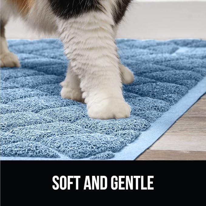 GORILLA GRIP Cat Litter Box Mat, 35x23, Water Resistant, US Designed Kitty Litter Trapping Mats, Easy to Clean, Scatter Control, Less Mess and Clean Floors, Kitten Supplies for Indoor Cats, Light Blue