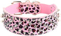Serijoars Spiked Studded Dog Collar, PU Leather Dog Collar, Adjustable Pet Collars for Medium or Large Breed Pet (M, Leopard)