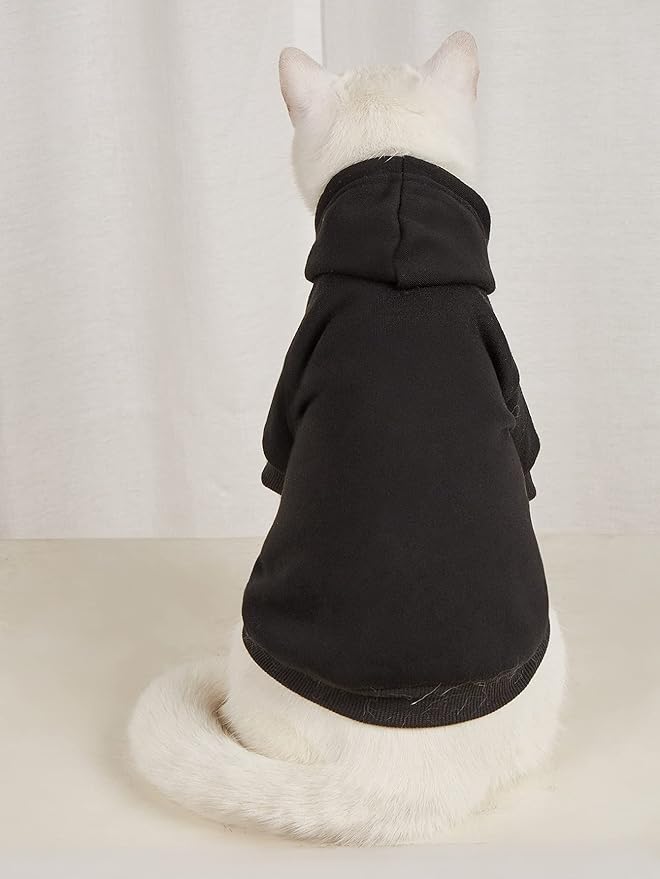 QWINEE Basic Dog Hoodie Sweatshirt Puppy Sweater Warm Cat Costumes Pet Clothes for Chihuahua Puppy Kitten Small Medium Dogs Black X-Large