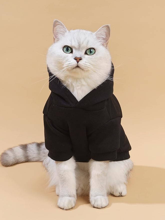 QWINEE Dog Hoodie Shirt Sweatshirt - Stylish Clothes for Cat Kitten Puppy Small Medium Large Dogs - Black X-Small