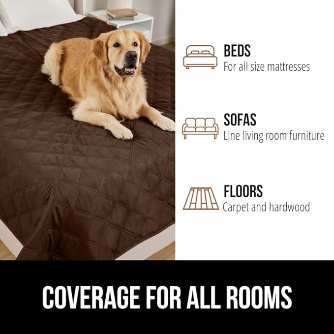 GORILLA GRIP Waterproof Couch Cover for Dogs, Gripped Slip Resistant Backing, Leak Proof Washable Dog Blanket Covers Sofa, Bed, Sectional, Crate, Car, RV Seats, Pet Puppy Essentials, 50x40 Brown