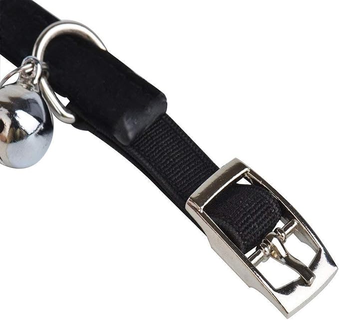 CHUKCHI Soft Velvet Safe Cat Adjustable Collar Bling Diamante with Bells,11 inch for Small Dogs and Cats (Black)