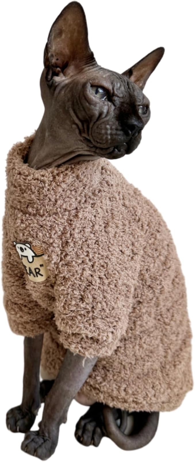 Sphynx Cat Clothes Hairless Cat Super Soft Warm Fleece T Shirt Elastic Winter Sweater Outfit, Pet Clothes for Sphynx Cat Coat for Cats and Small Dogs Apparel (Brown, Small)