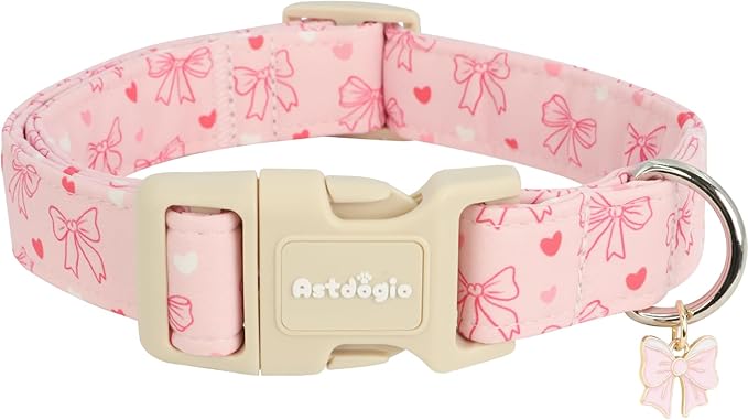 Pink Bow Dog Collar, Adjustable Cotton Dog Collar for Small Medium Large Dogs, Cute Puppy Collars for Girl Female Dogs, Ideal for Gifts,Pet Accessory,S