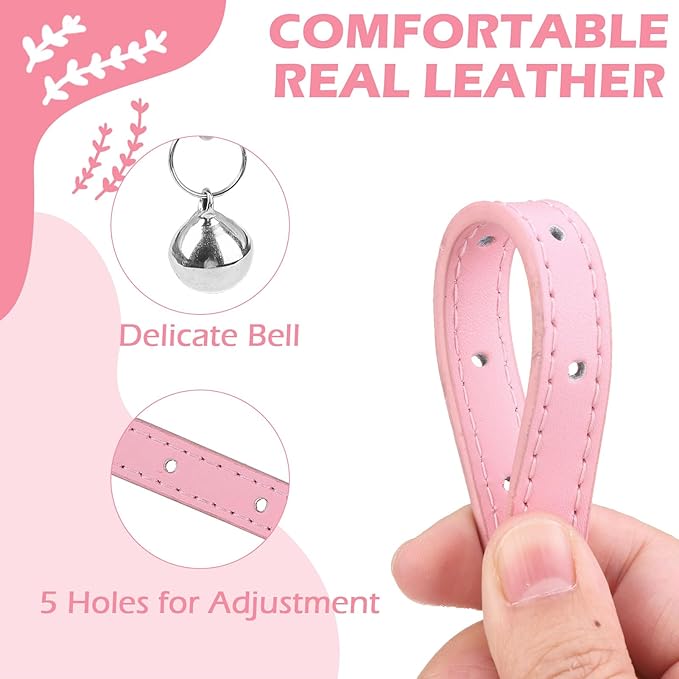 EXPAWLORER Cat Collar Leather with Bell and Safety Elastic Belt,Personalized Rhinestones Bling Adjustable Collars for Cats Kitty and Small Dogs,Pearl cat Collar Pink (Pearl)