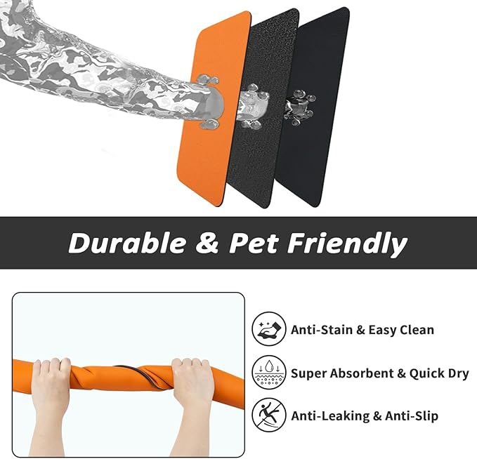Dog Food Mat - Absorbent Cat Mat for Food and Water, No Stains Pet Feeding Bowl Mat, Easy to Clean Pet Placemats, Quick Dry Dog Water Dispenser Mat for Messy Drinkers | Orange 12"x 19"