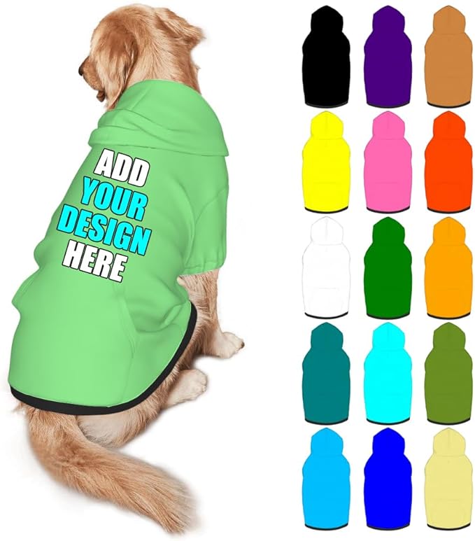 Personalized Dog Hoodie Customized with Name Photo Pet Warm Sweater Hoodie for Medium Large Dogs & Cat Puppy, LightGreen, M