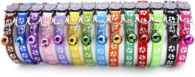 Reflective Cat Collars Breakaway with Bell 2-Pack Girl Boy Pet Kitten Collar with Star Moon Patetrn Adjustable 7.5-12.5 Inch (Black)