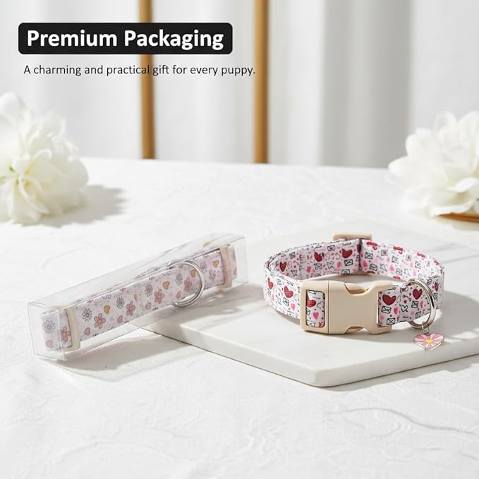 Dog Collars for Medium Dogs, Yellow Dog Collar with Cute Bow Print and Charm, Adjustable Medium Collar for Girl Female Dogs