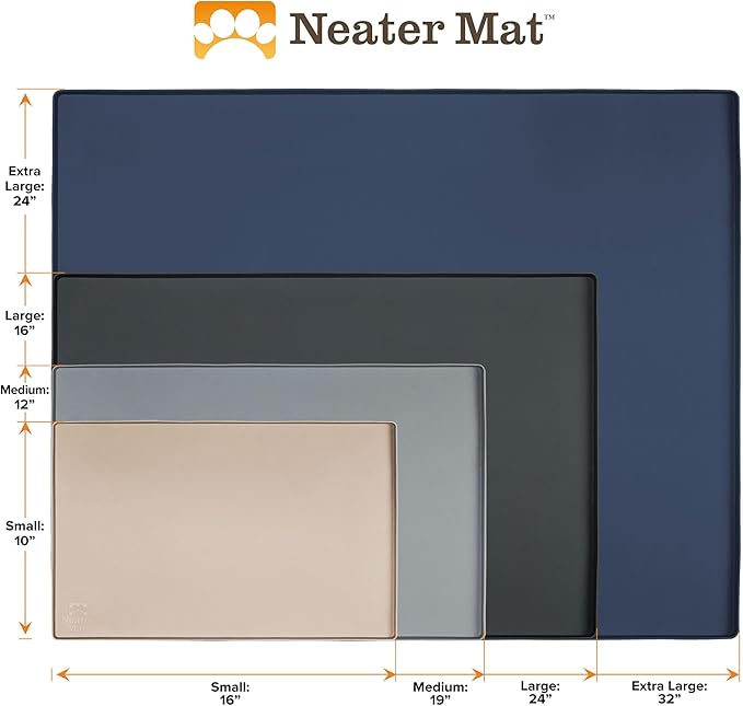 Neater Pet Brands Neater Mat Pet Mats for Food and Water, Cat & Dog Bowl Mat Waterproof Silicone, Feeding Tray, Dog Food Mats for Floors, Placemat w/Raised Edge for Under Bowls, 24" x 16", Cream