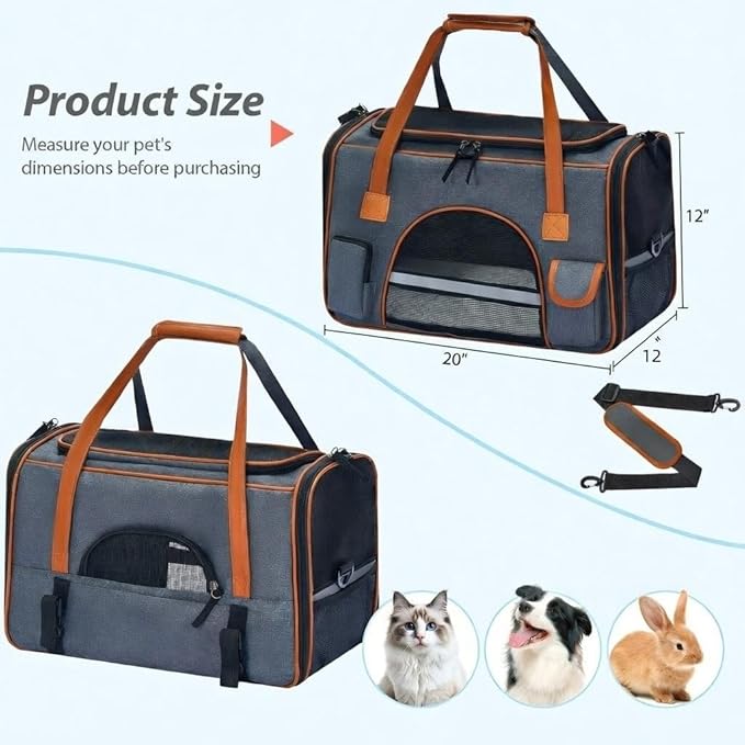 Pesen 20x12x11 Inches Cat Carrier– Fits Pets Up to 28 lbs, Anti-Collapse Design, Multiple Storage Pockets, Cat Carrier Soft Ideal for Medium Cats, Puppy, Rabbits and Other Small Animals